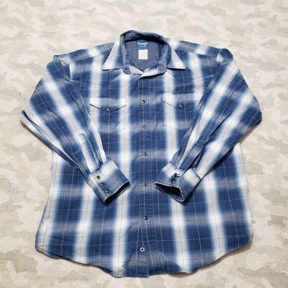 Other - Wrangler Shirt Mens XL Blue Pockets Pearl Snap Long Sleeve Rodeo Cowboy Western